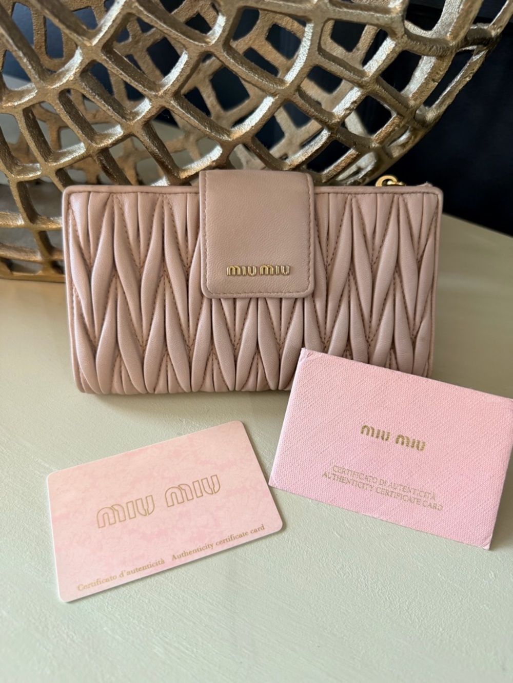 Miu Miu Matelassé Wallet Cammeo Pink 5ML015 with Authenticity Card